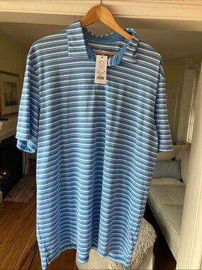 Southern Tide Light Blue & White Striped Polo Shirt